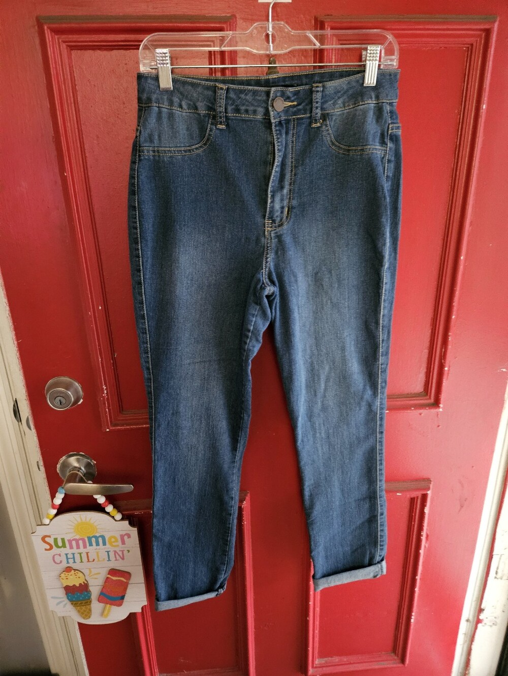 Fashion Nova Junior's Dark Blue Stretch Denim Jeans